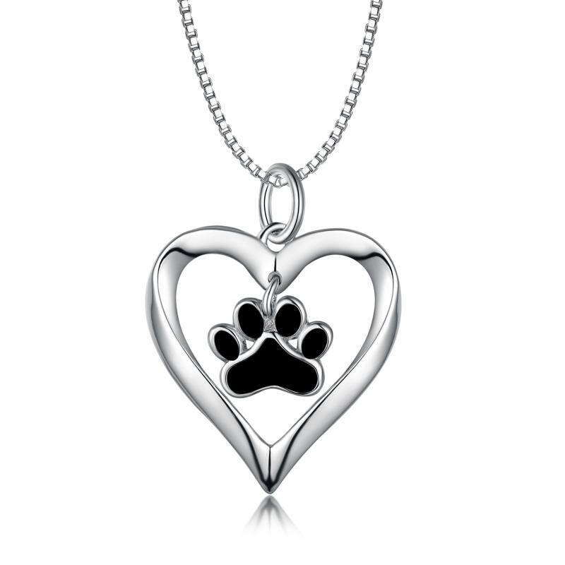 Collana con ciondolo a forma di zampa e cuore in argento sterling-1