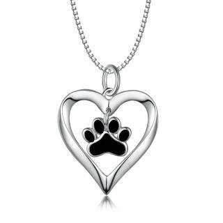 Sterling Silver Paw & Heart Pendant Necklace-51