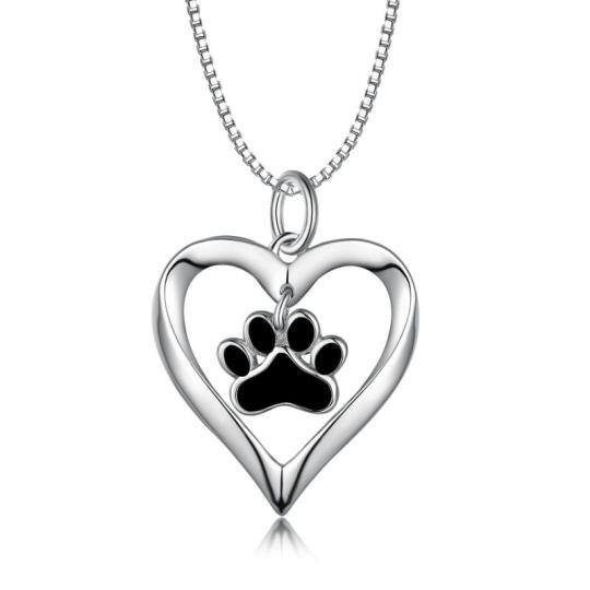 Collana con ciondolo a forma di zampa e cuore in argento sterling