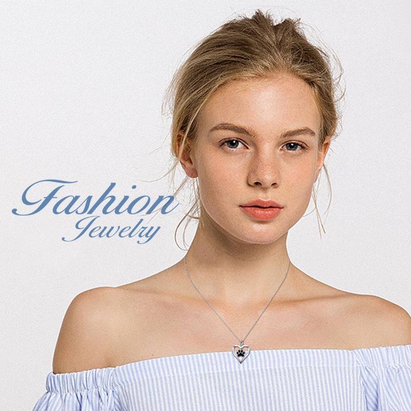 Sterling Silver Paw & Heart Pendant Necklace-2