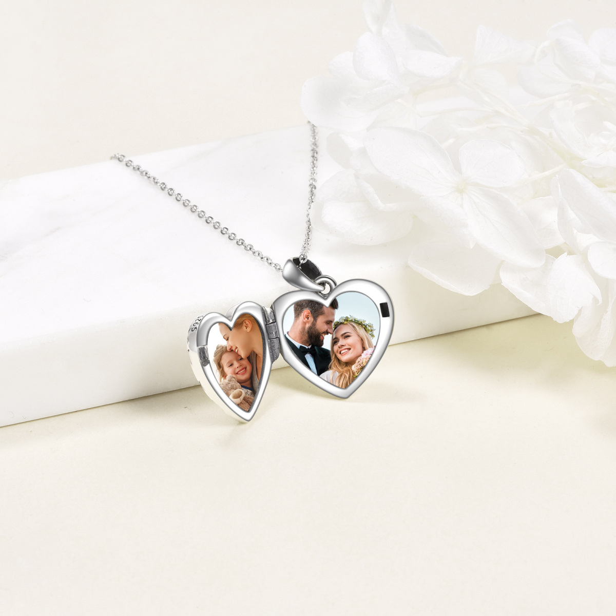 Sterling Silver Paw & Heart Personalized Photo Locket Necklace-3