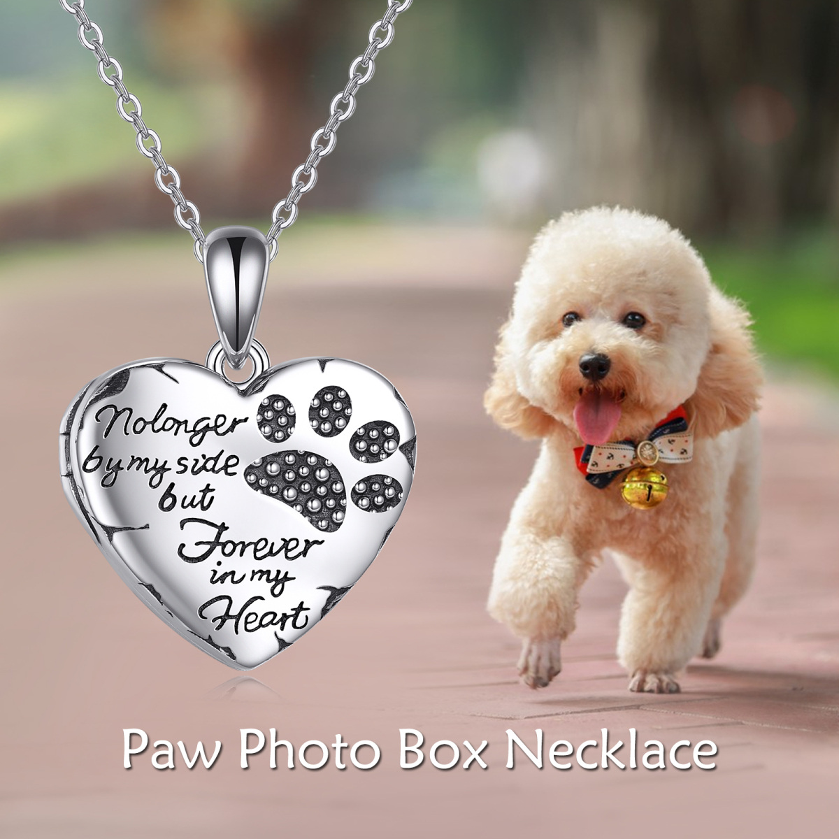 Sterling Silver Paw & Heart Personalized Photo Locket Necklace-5