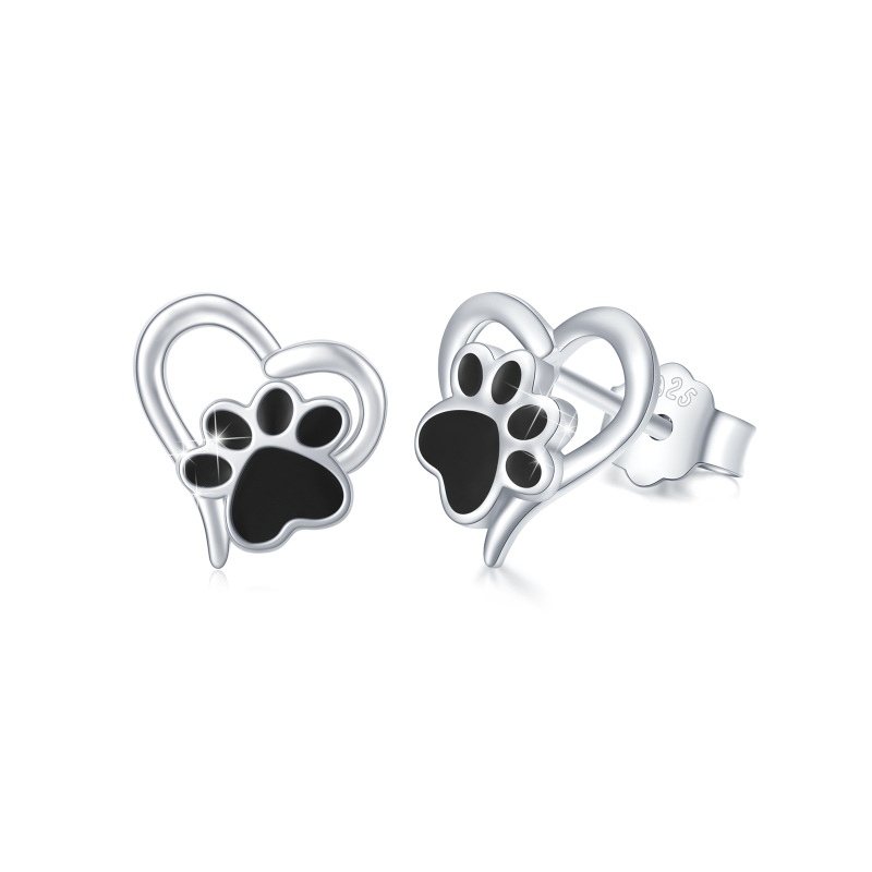Sterling Silver Paw & Heart Stud Earrings-9