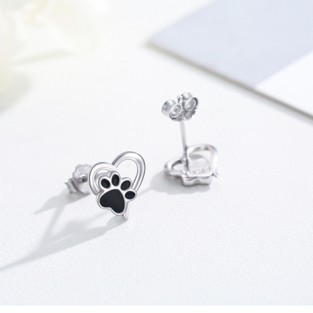 Sterling Silver Paw & Heart Stud Earrings-3