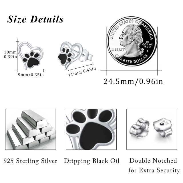 Sterling Silver Paw & Heart Stud Earrings-4