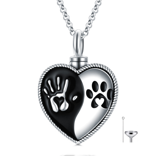 Collier urne en argent sterling avec mot gravé Paw & Heart