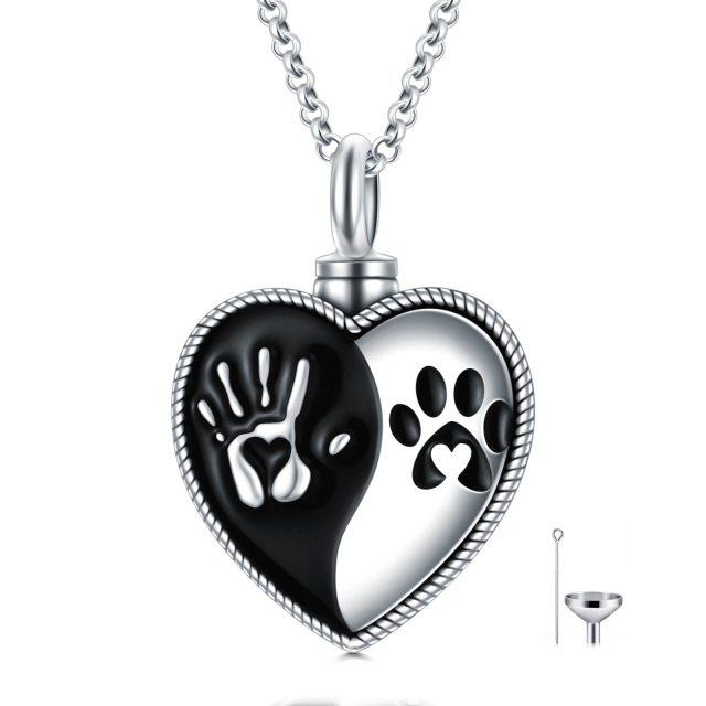 Collier urne en argent sterling avec mot gravé Paw & Heart-1