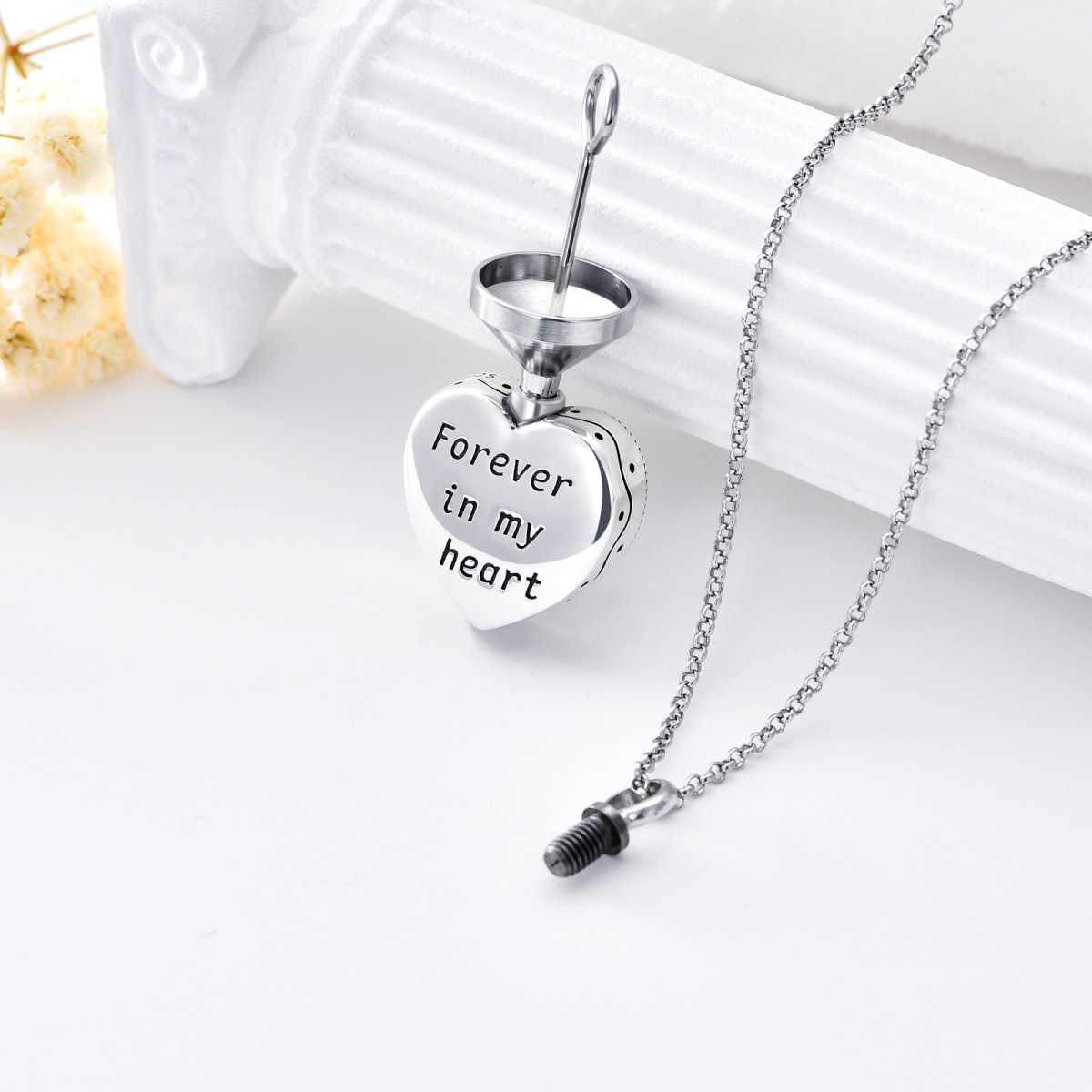 Sterling Silver Paw & Heart Urn Necklace for Ashes with Engraved Word-4