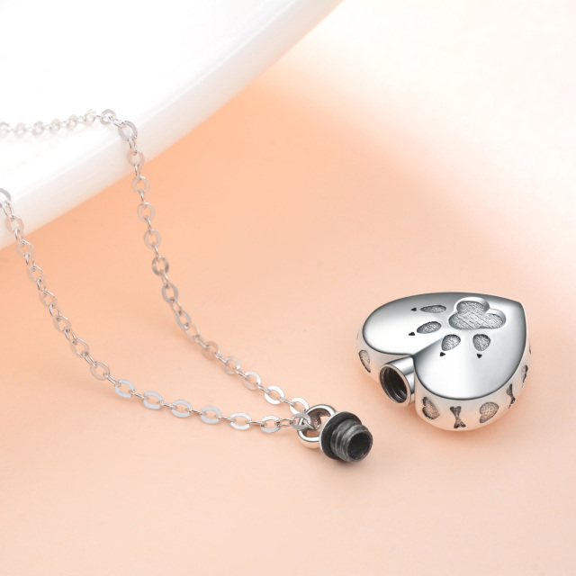 Collana per urne in argento sterling con zampa e cuore per le ceneri con parola incisa-3