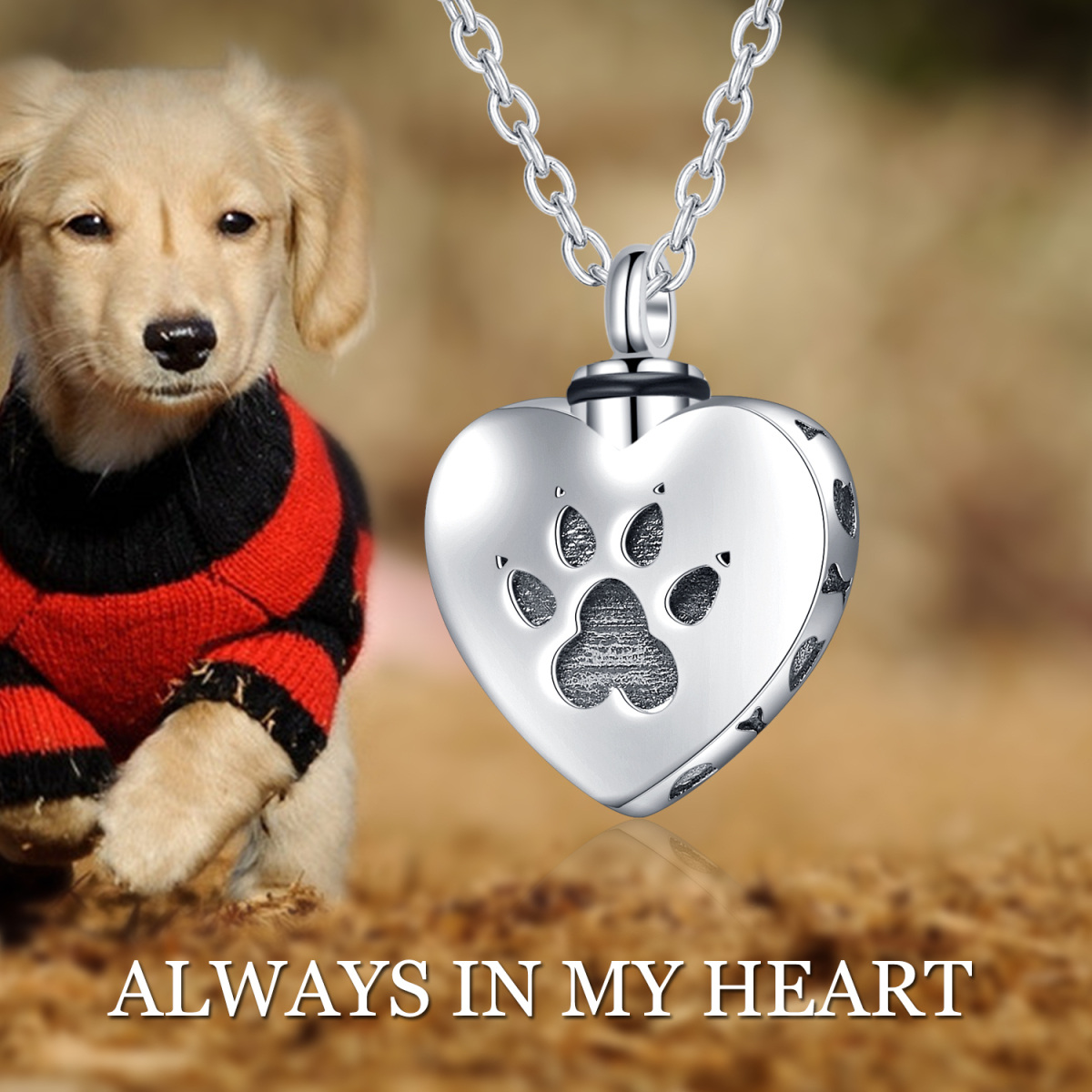 Sterling Silver Paw & Heart Urn Necklace for Ashes with Engraved Word-5