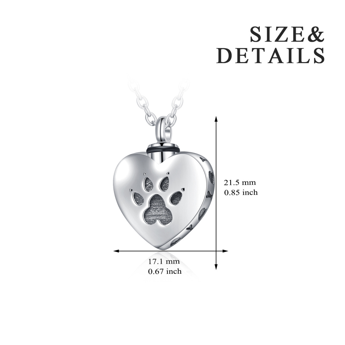 Sterling Silver Paw & Heart Urn Necklace for Ashes with Engraved Word-6