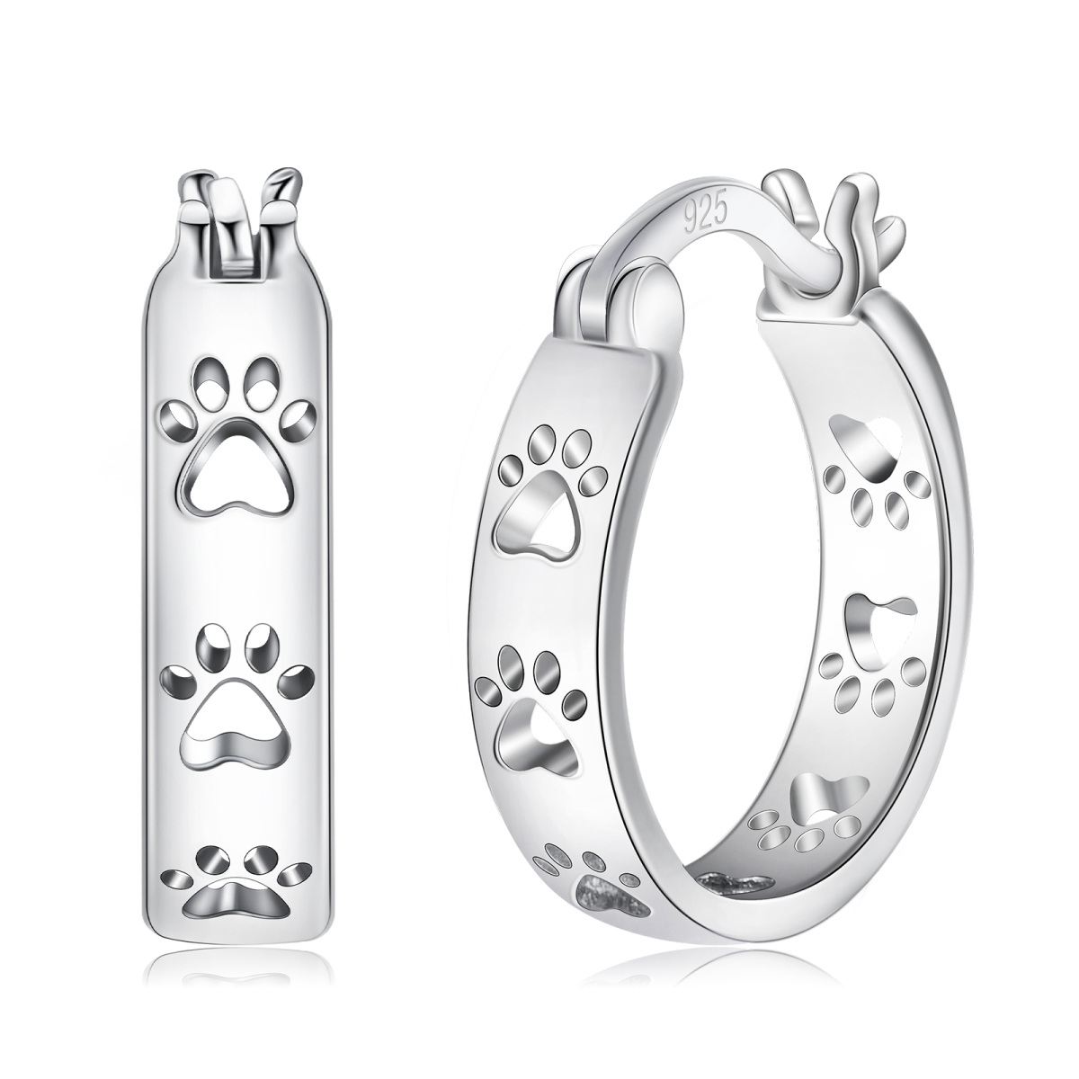 Sterling Silver Paw Hoop Earrings-1