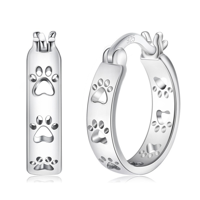 Sterling Silver Paw Hoop Earrings-18