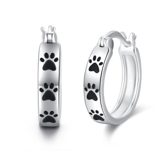 Sterling Silver Paw Hoop Earrings-47