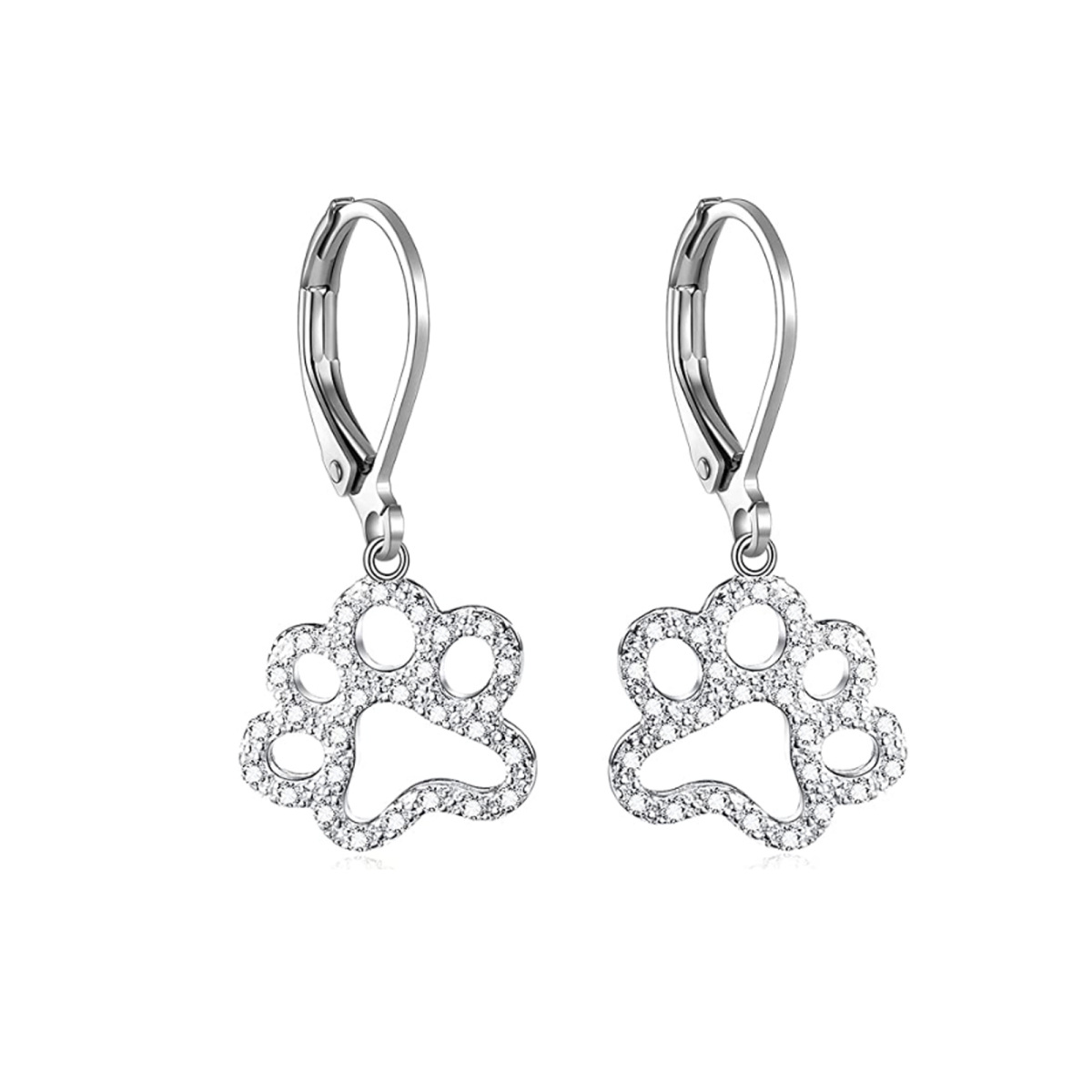 Boucles d'oreilles à levier en argent sterling avec zircon cubique en forme de patte-1