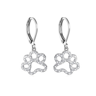 Sterling Silver Cubic Zirconia Paw Lever-back Earrings-23