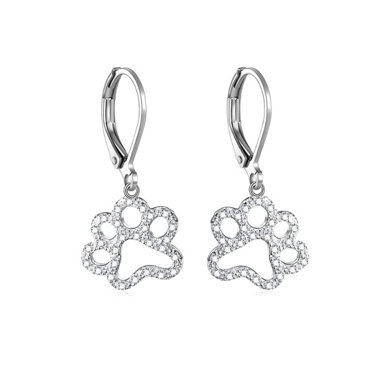 Sterling Silver Cubic Zirconia Paw Lever-back Earrings