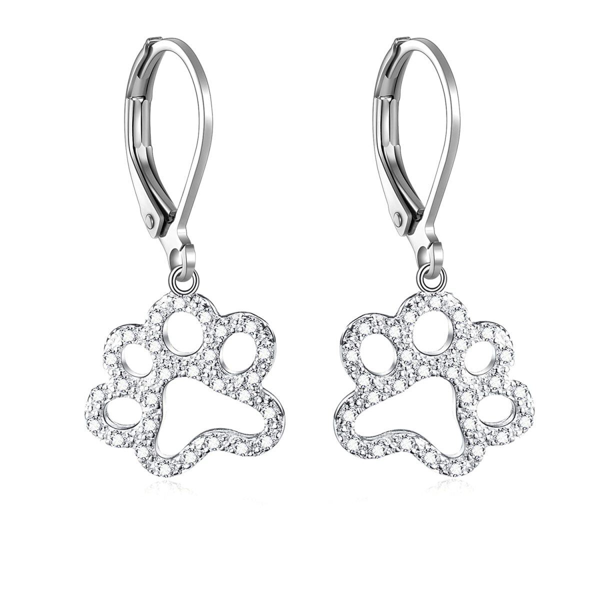 Boucles d'oreilles à levier en argent sterling avec zircon cubique en forme de patte-3