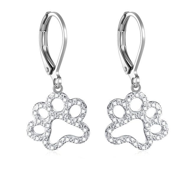 Pendientes de plata de ley con zirconia cúbica Paw Lever-back-3