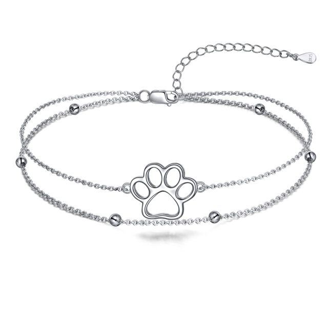 Bracelet de cheville en argent Sterling Paw multicouches-1