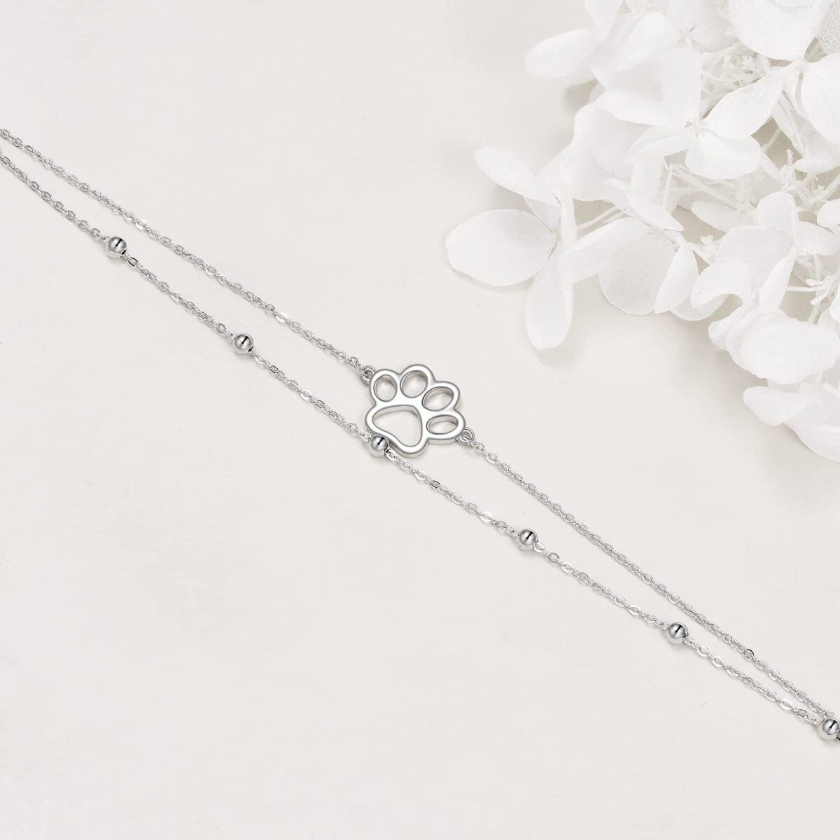 Sterling Silver Paw Multi-layered Anklet-3