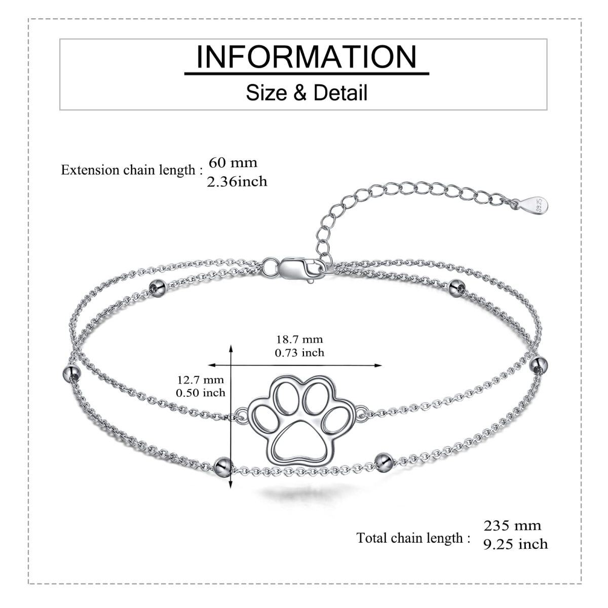 Sterling Silber Pfote mehrschichtiges Fußkettchen-5