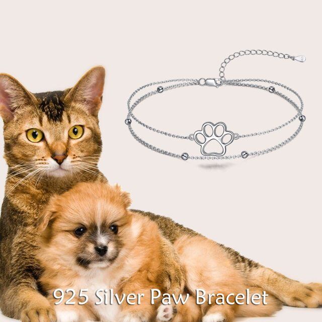 Bracelet de cheville en argent Sterling Paw multicouches-6