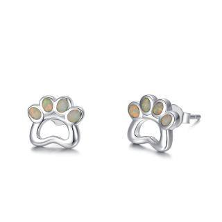 Sterling Silver Opal Paw Stud Earrings-46