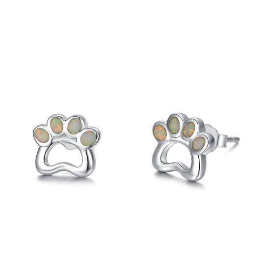 Sterling Silver Opal Paw Stud Earrings