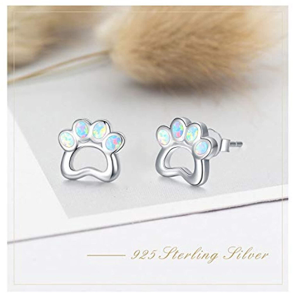 Sterling Silver Opal Paw Stud Earrings-3