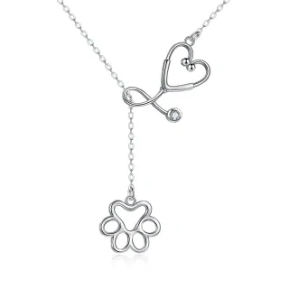 Sterling Silver Cubic Zirconia Paw & Stethoscope Adjustable Y Necklace-19