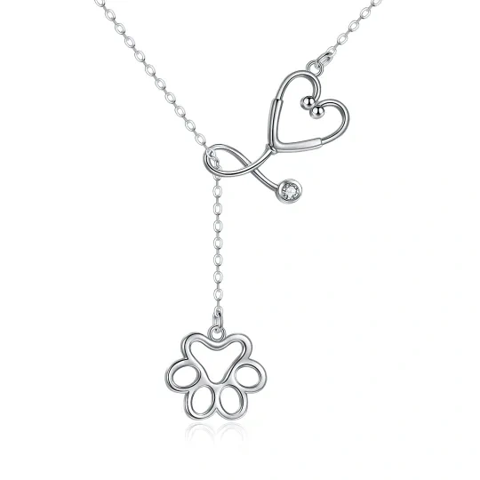 Collier en Y ajustable en argent sterling avec patte et stéthoscope en zirconium cubique