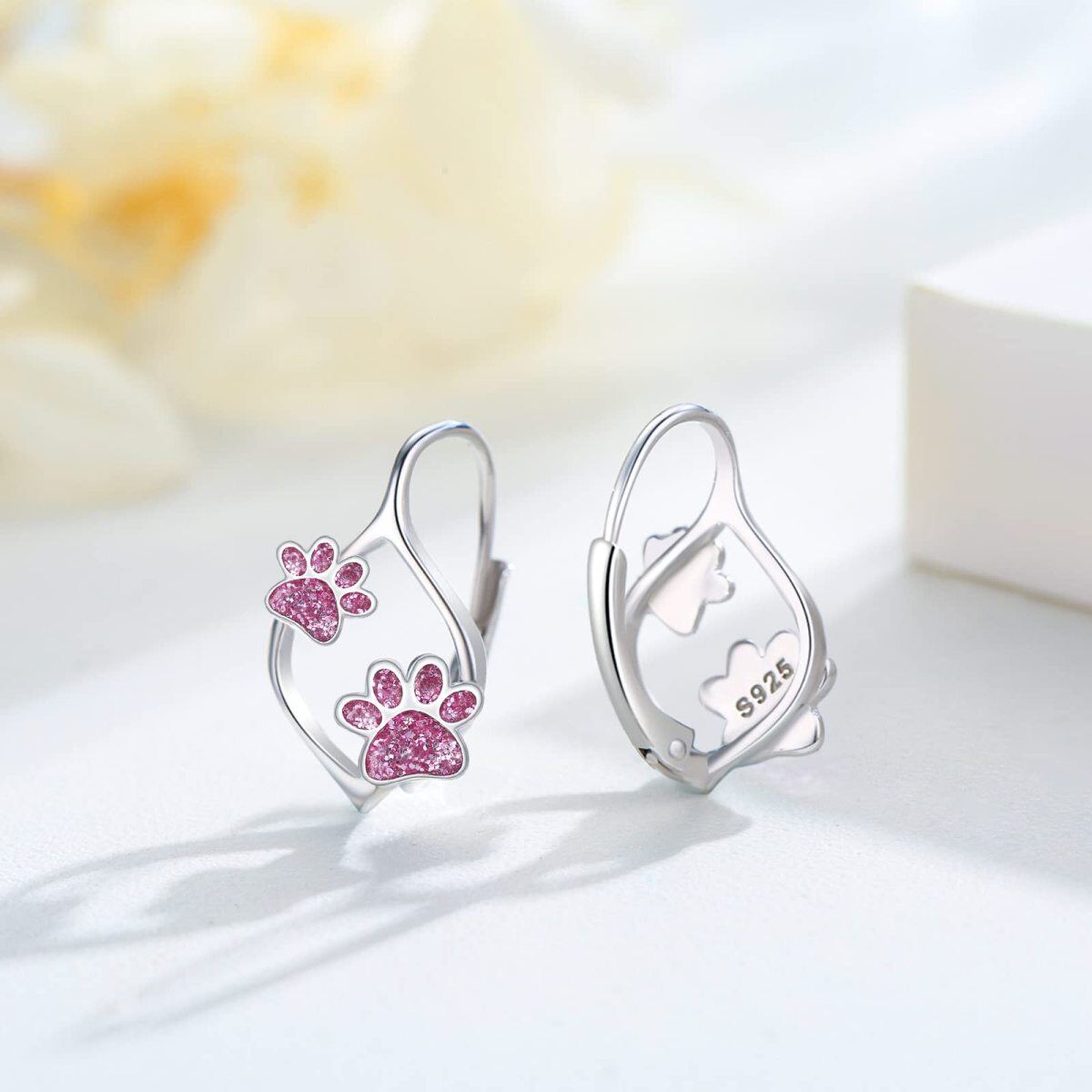 Sterling Silver Paw Stud Earrings-4