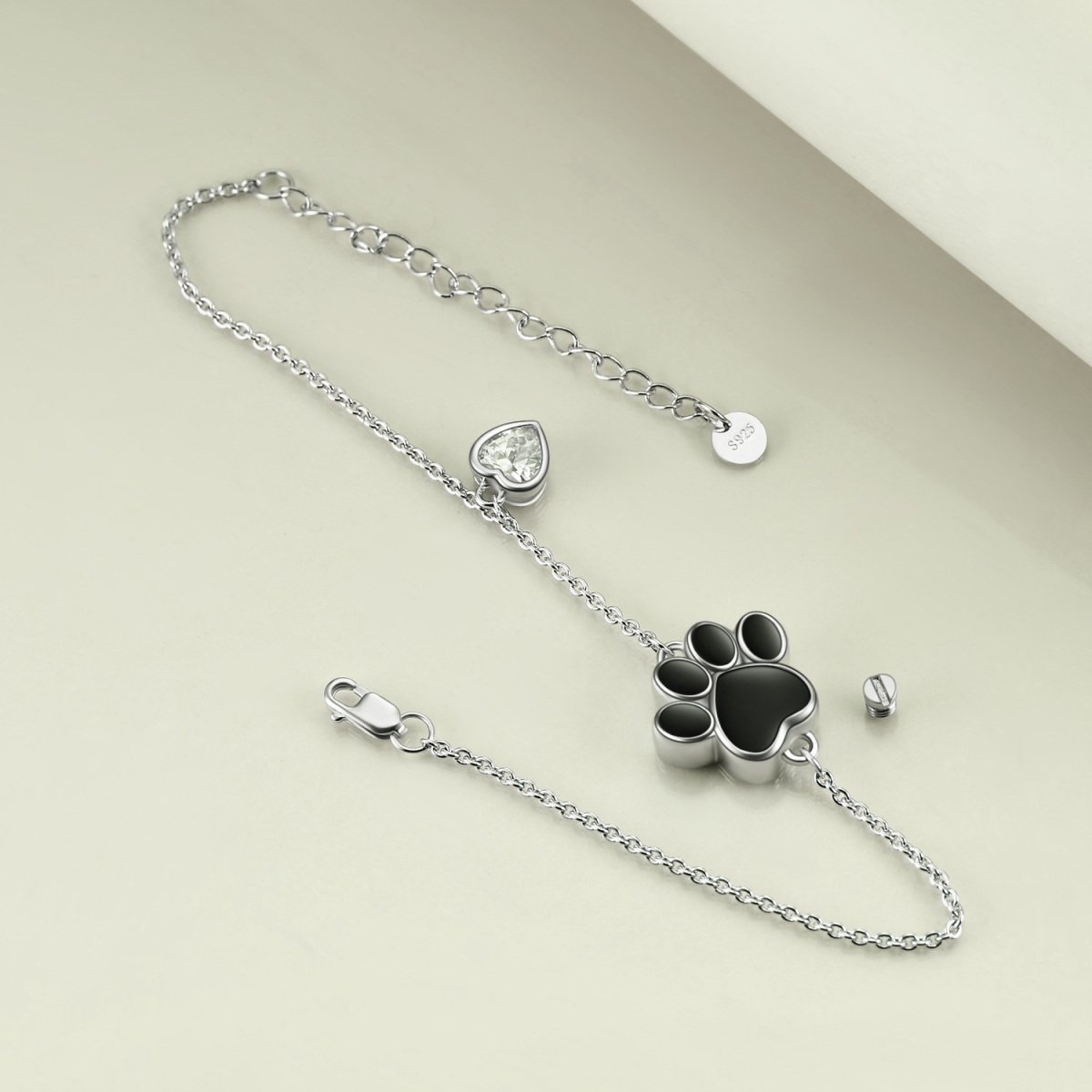 Sterling Silver Cubic Zirconia Paw Urn Bracelet for Ashes-3