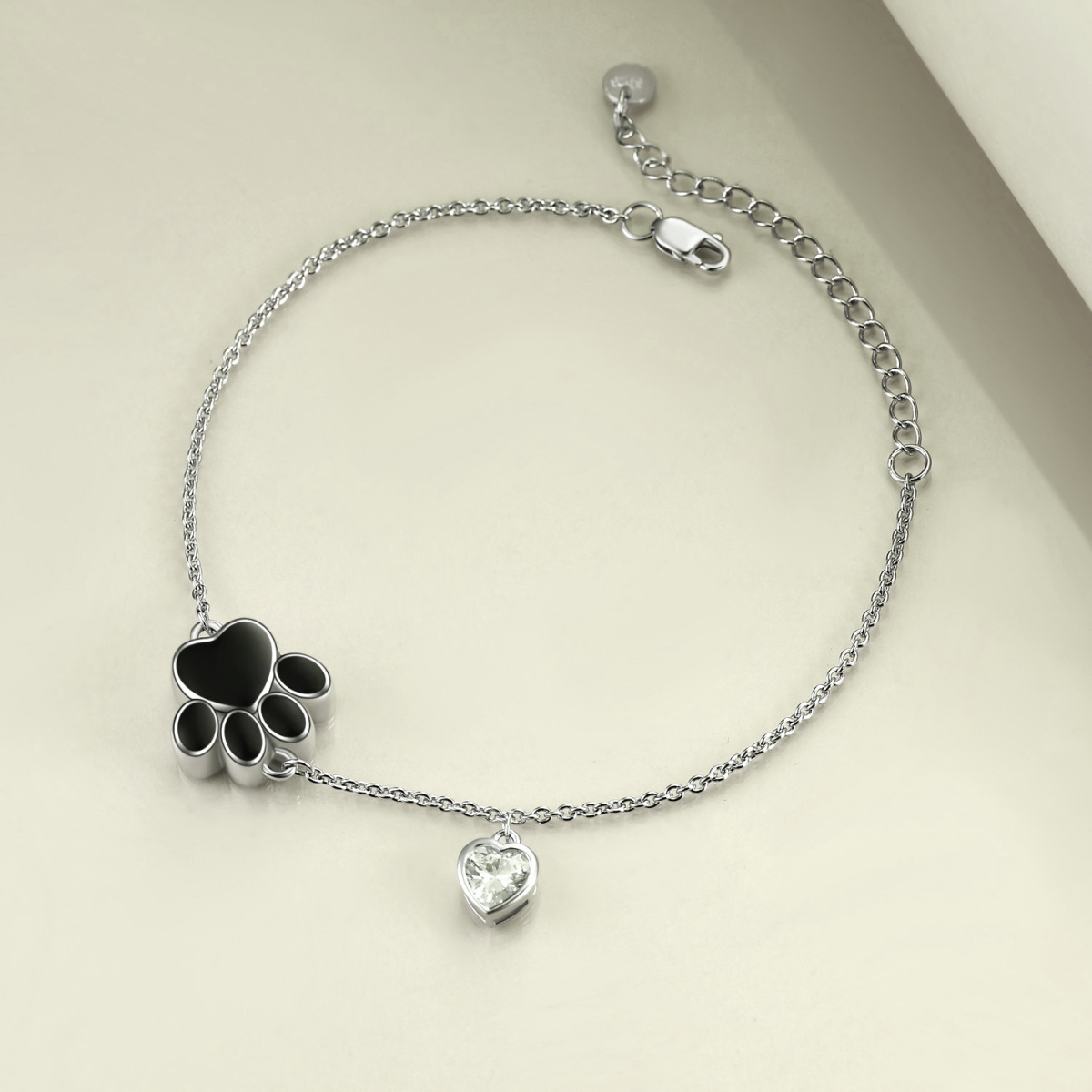 Sterling Silver Cubic Zirconia Paw Urn Bracelet for Ashes-4