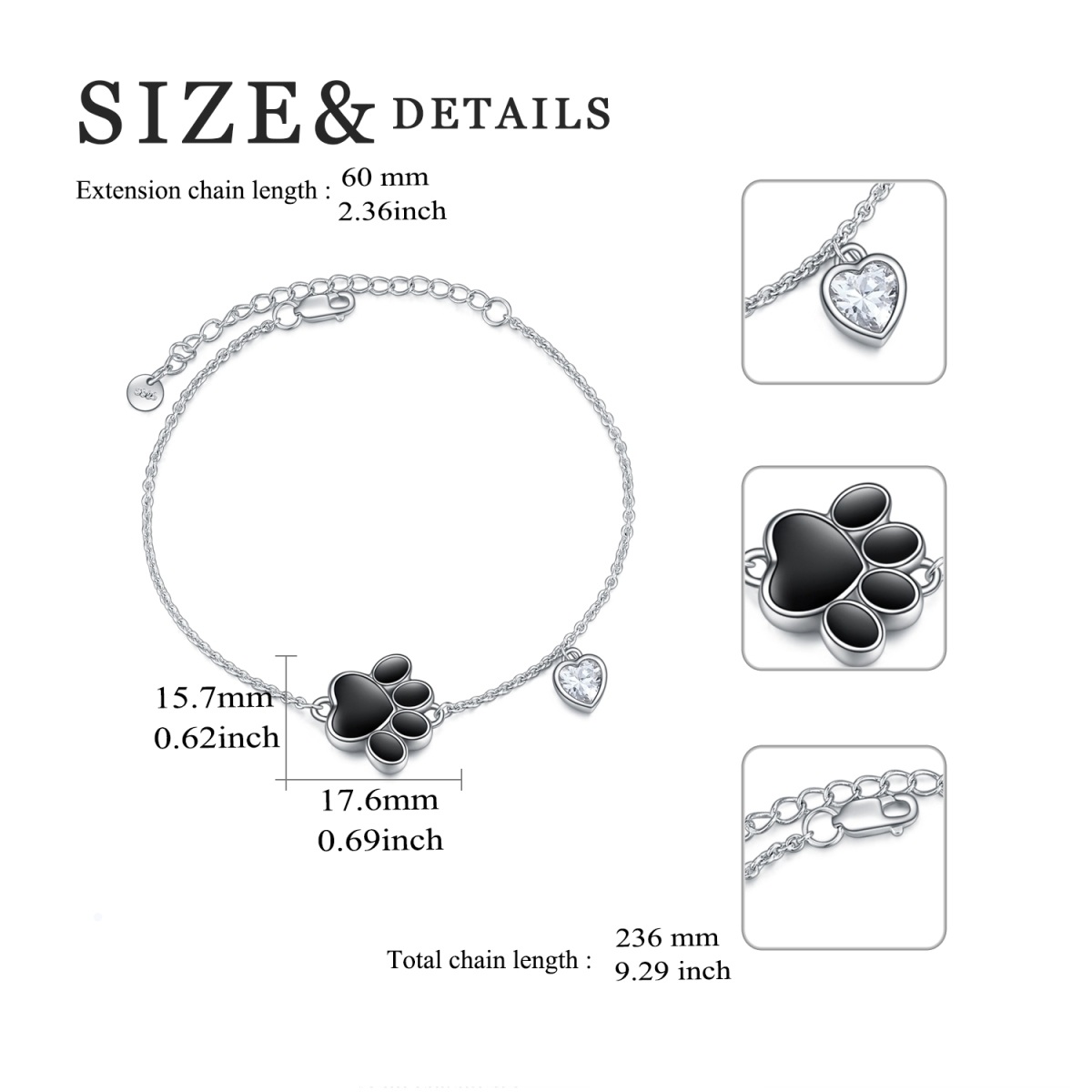 Pulsera de plata de ley con zirconia cúbica para urna de cenizas-5