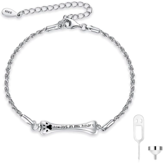 Sterling Silver Paw Urn Bracelet for Ashes with Engraved Word-53