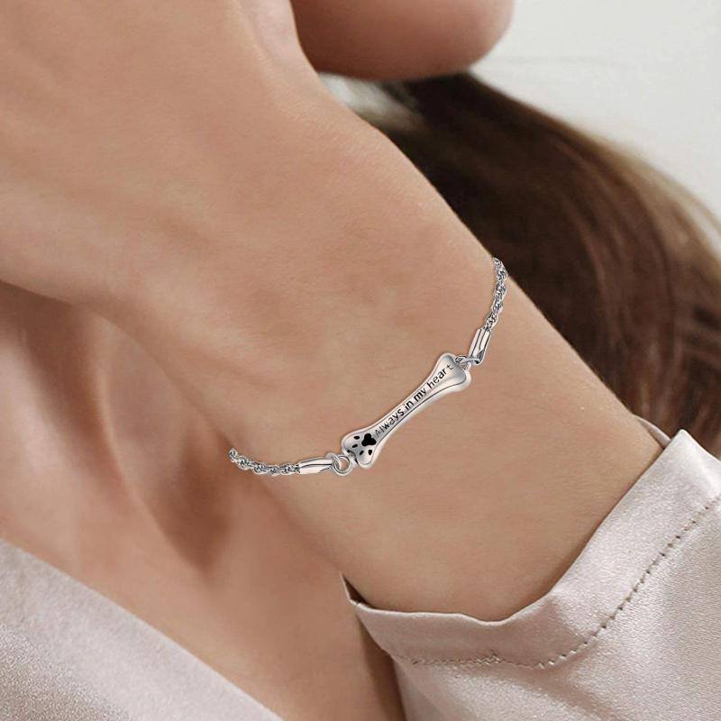 Sterling Silver Paw Urn Bracelet for Ashes with Engraved Word-2