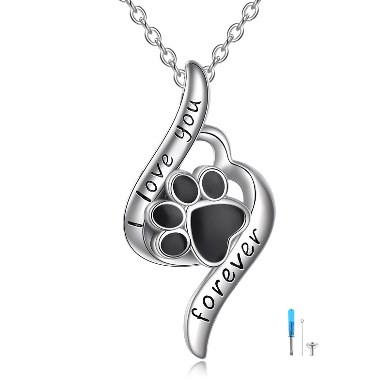 Collier Urne Paw en argent sterling avec mot gravé-3