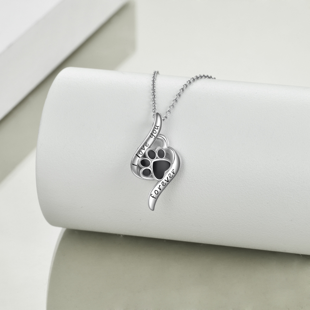 Sterling Silver Paw Urn Necklace for Ashes with Engraved Word-3