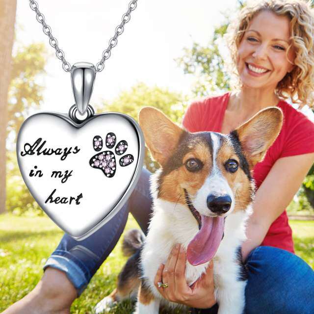 Sterling Silver Cubic Zirconia Paw Urn Necklace for Ashes with Engraved Word-5