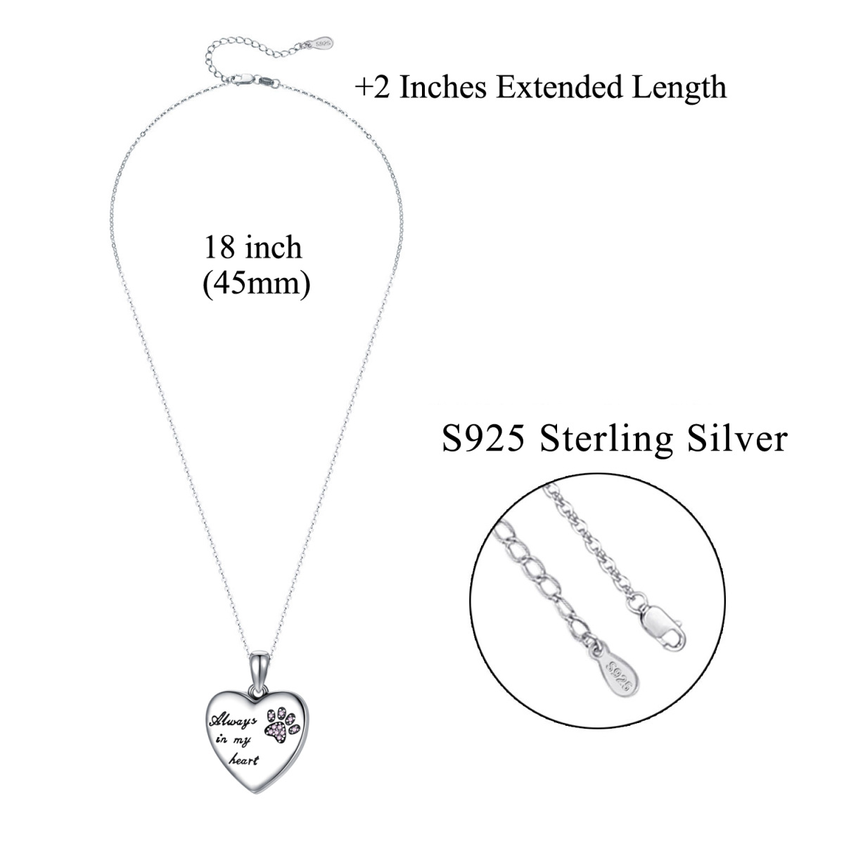 Sterling zilveren cubic zirconia poot urnenketting voor as met gegraveerd woord-6