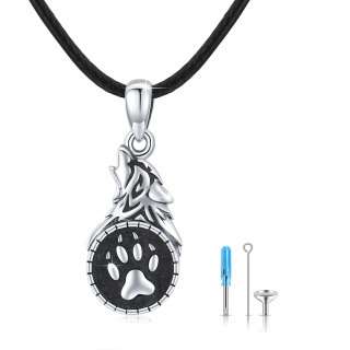 Sterling Silver Paw & Wolf Urn Necklace For Ashes-25