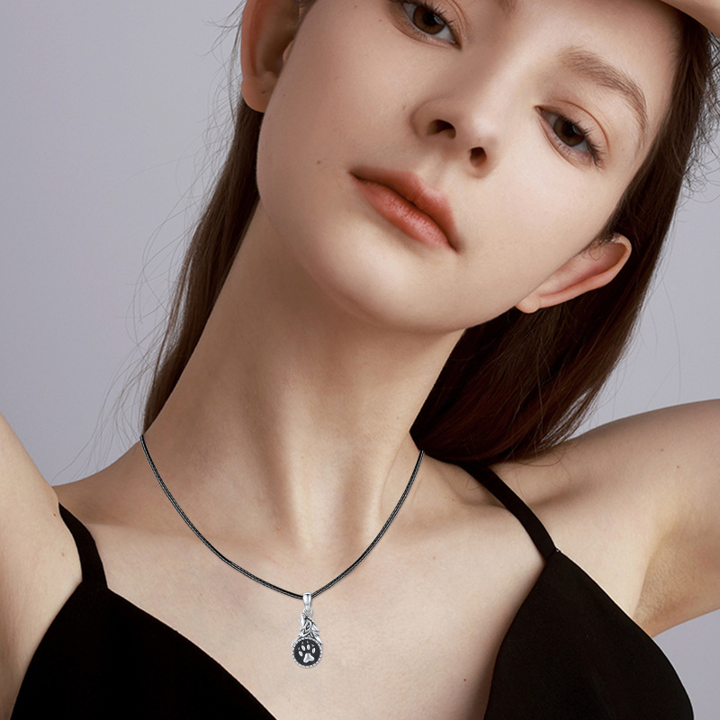 Sterling Silver Paw & Wolf Urn Necklace For Ashes-3