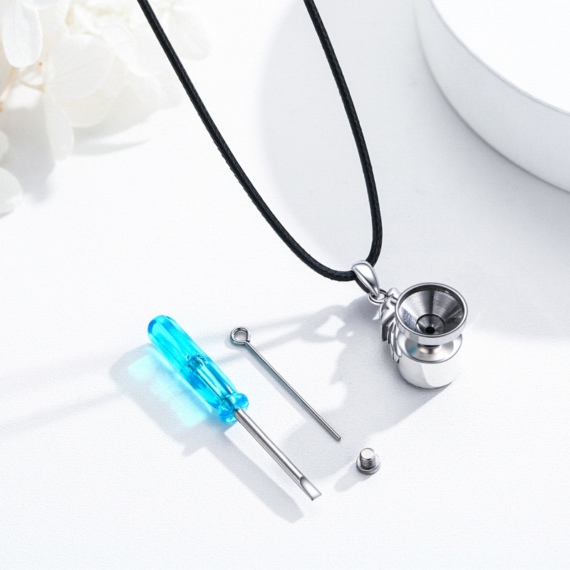 Sterling Silver Paw & Wolf Urn Necklace For Ashes-4