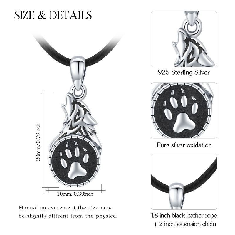 Sterling Silver Paw & Wolf Urn Necklace For Ashes-5