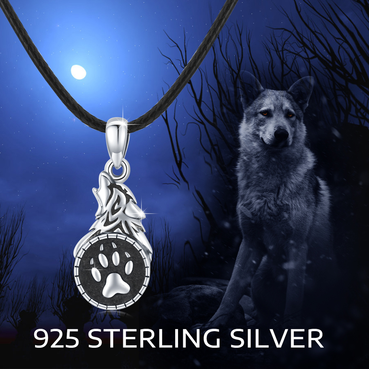 Collar de urna de plata de ley con forma de pata y lobo para cenizas-6