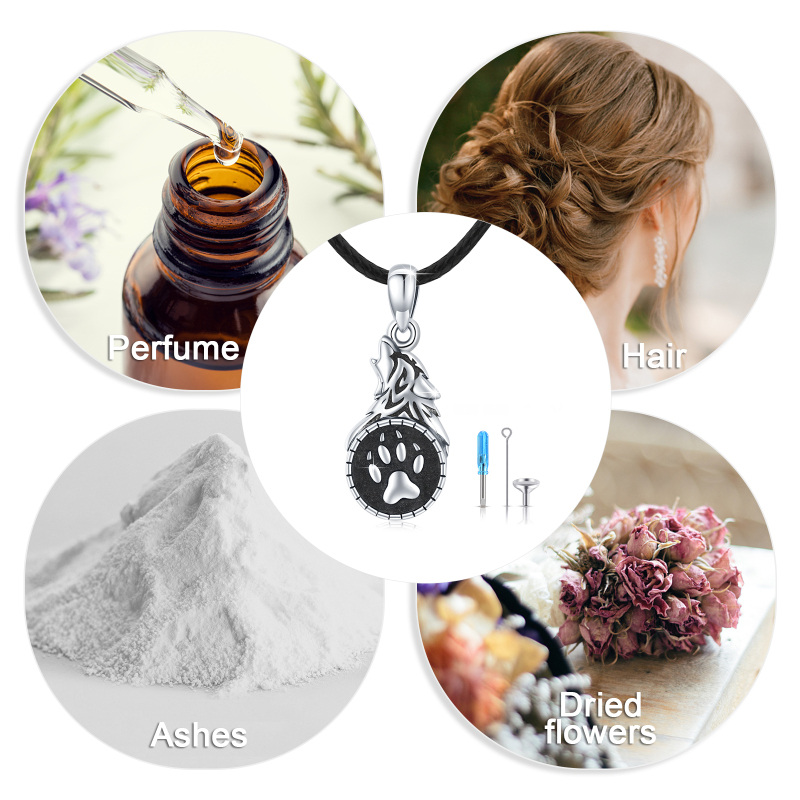 Sterling Silver Paw & Wolf Urn Necklace For Ashes-7