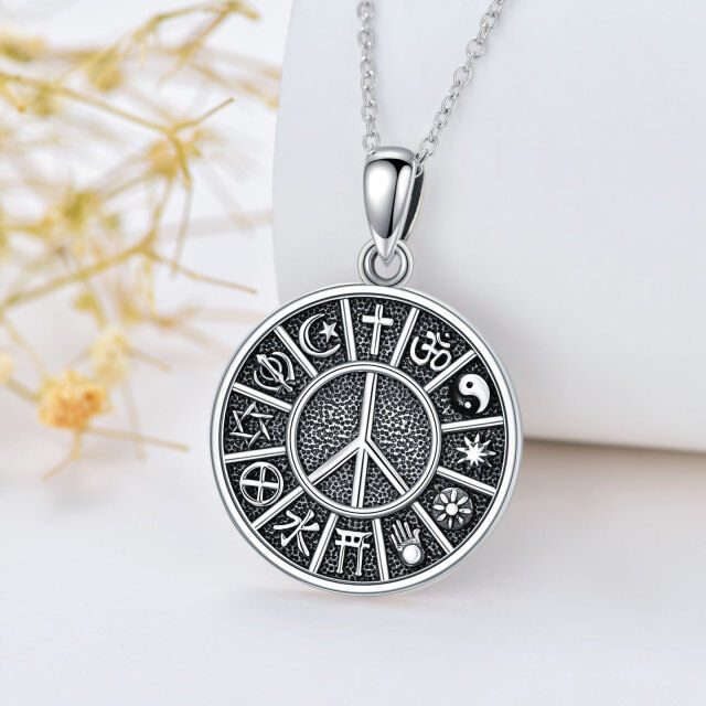 Sterling Silver Peace Symbol Pendant Necklace for Men-3