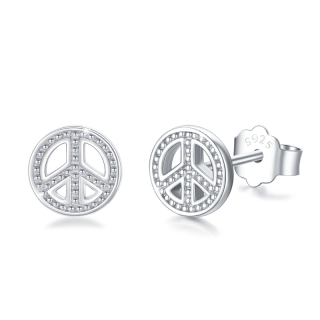 Sterling Silver Peace Symbol Stud Earrings-3